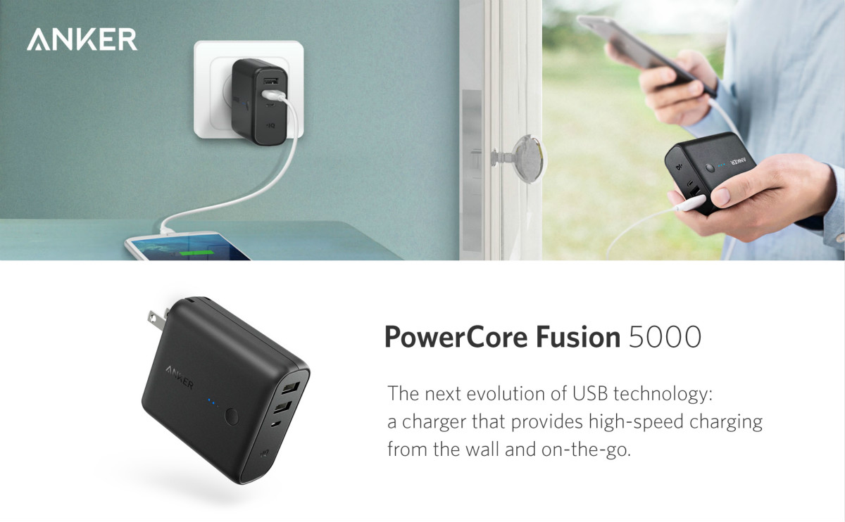 Image result for Anker PowerCore Fusion battery pack and wall charger